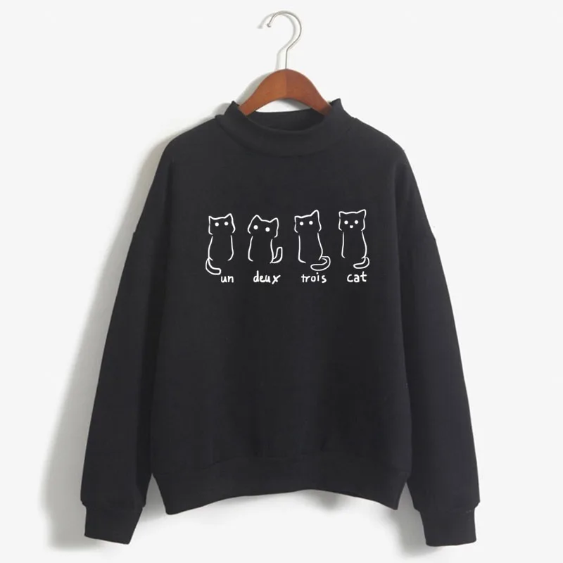 

Un deux trois cat Print Women Sweatshirt Korean O-neck Knitted Pullover Thick Autumn Winter Candy Color Loose women Clothes