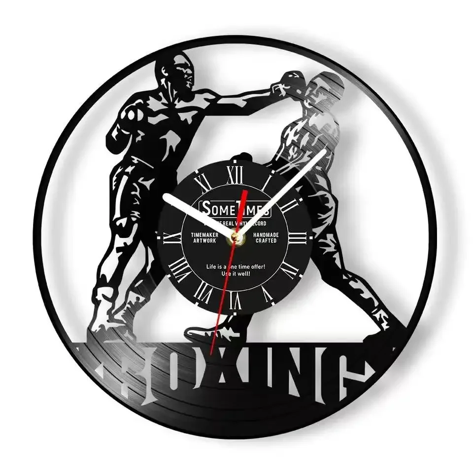Personalized Boxer Name Vinyl Record Wall Clock Boxing Artwork Cut Out Longplay Custom Wall Clock for Man Cave Fighting Club