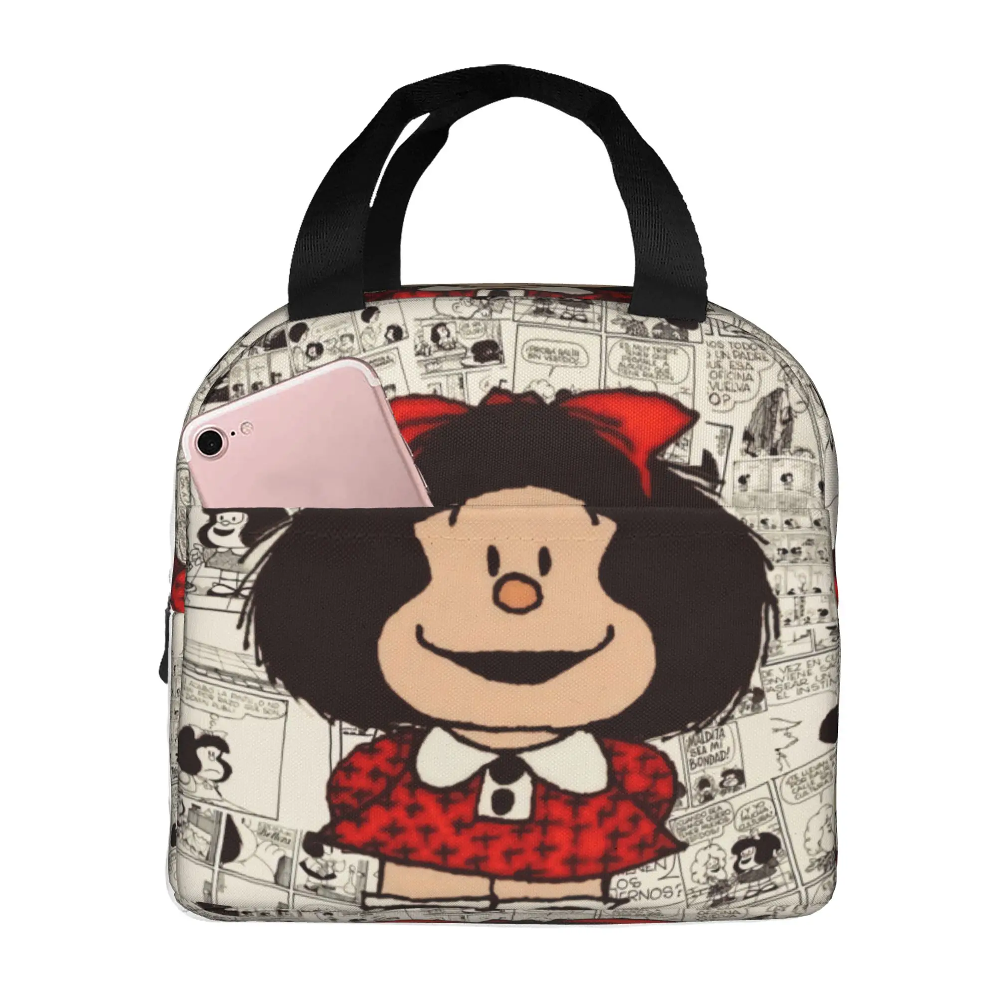 M-Mafaldas Insulated Lunch Bag for School Office Cartoon Kawaii Leakproof Cooler Thermal Lunch Box Women Men
