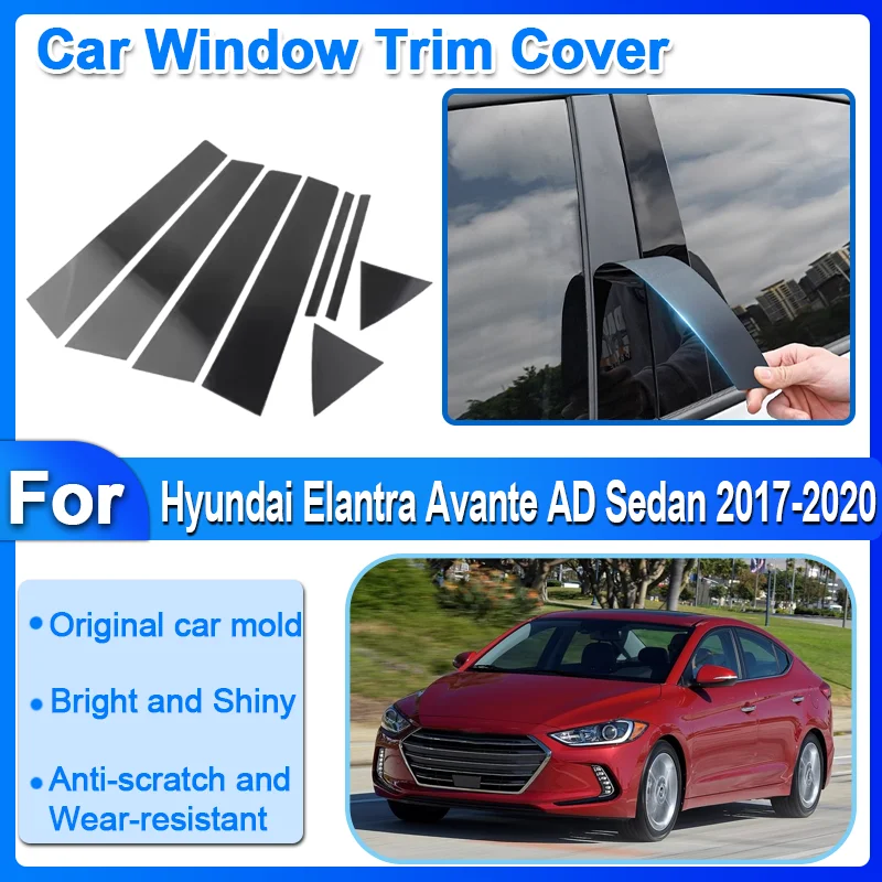 

8pcs Car Window Trim Cover For Hyundai Elantra Avante AD Sedan 2017-2020 Pillar Sticker Black Silver Carbon Fiber Column Sticker