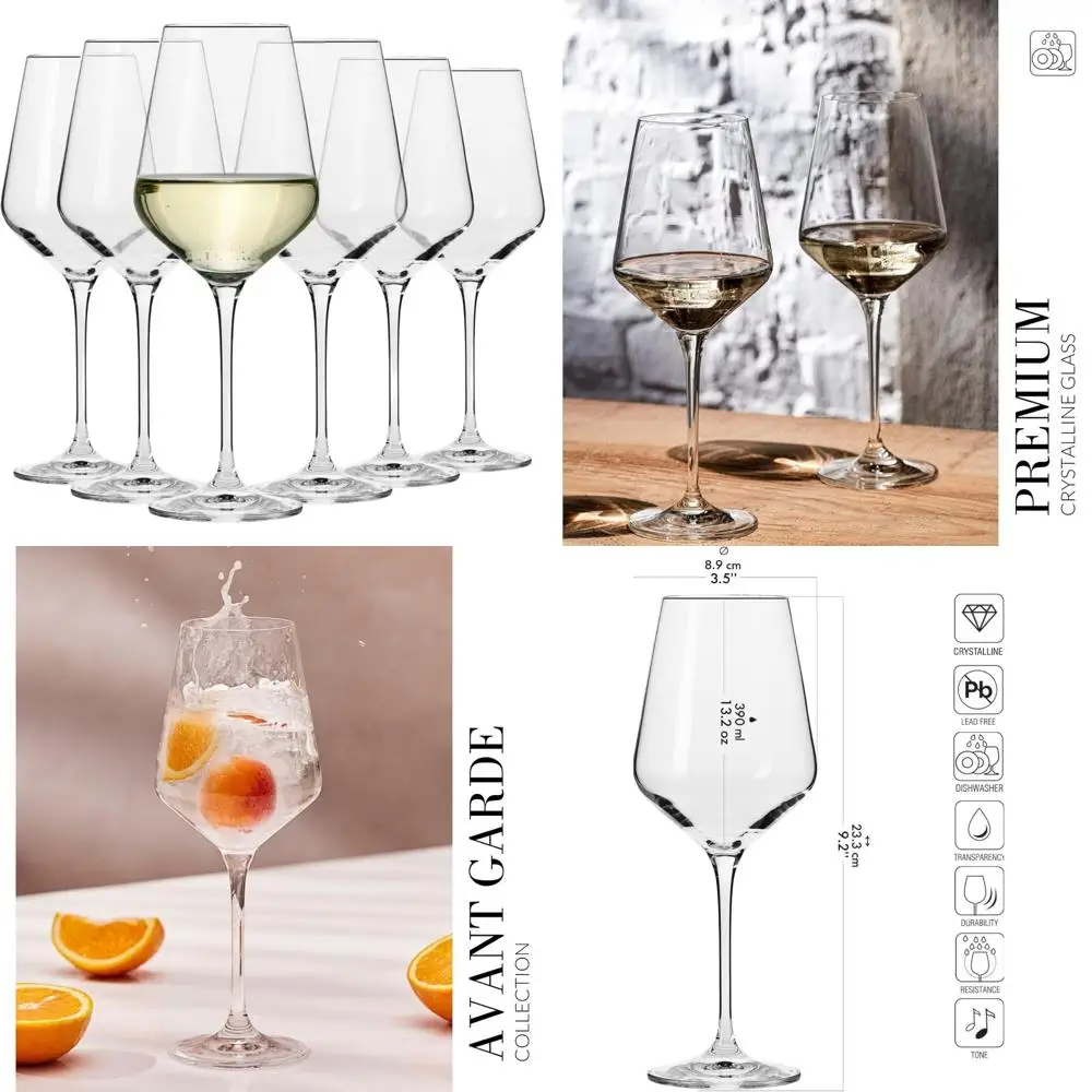 

Large White Wine Glasses Set of 6, 13.2 oz, Avant-Garde Collection, Crystal Stem Wine Glasses for Wines and Cocktails
