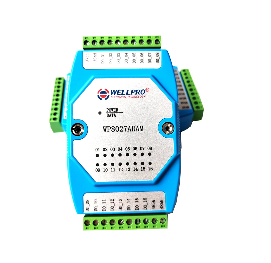 Módulo de saída digital wp8027adam 16do, optoacoplador isolado, comunicações rs485 modbus rtu