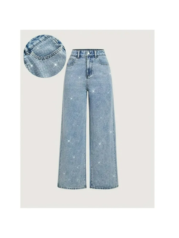 Femmes diamants épissé jean élégant décontracté taille Midi Denim pantalon solide poches bouton pantalon lavé léger Strech automne hiver