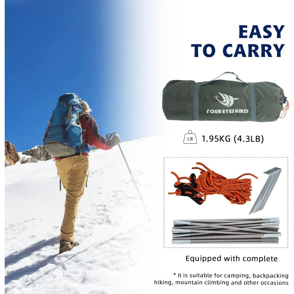 خيمة المشي لمسافات طويلة منفردة مدمجة بطول 7.2 قدم × 4 أقدام، مقاومة للماء وخفيفة الوزن للمغامرات الخارجية #3