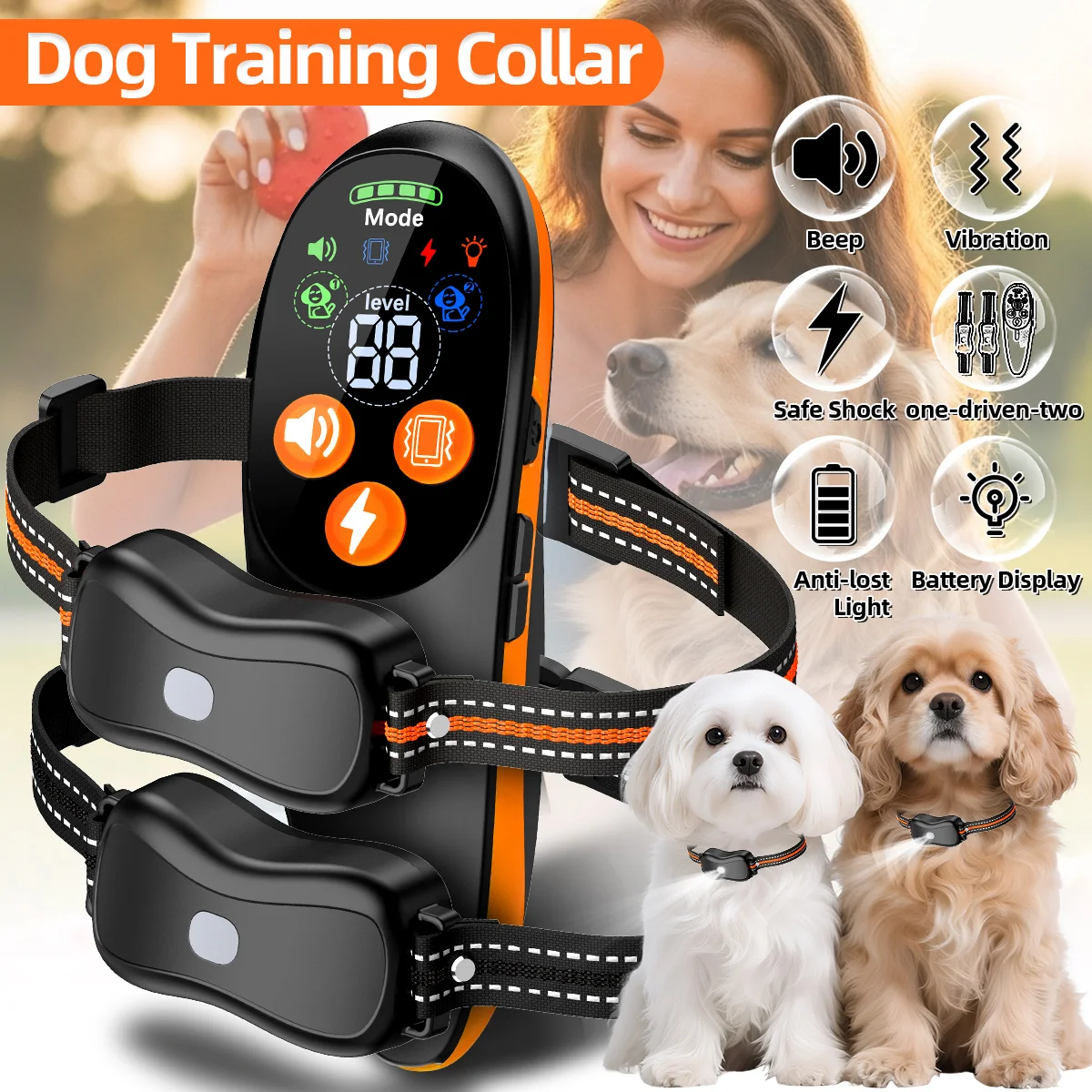 

ORCLEAB Electric Dog Training Collar Remote Control Waterproof Pet Behavior Long Range For 5-120lbs Dog With Shock Vibration