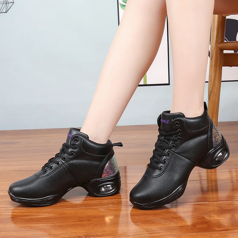 Sapatos de dança quadrados macios com salto médio para mulheres, botas de jazz, top alto, tênis adulto, marinheiro, novo