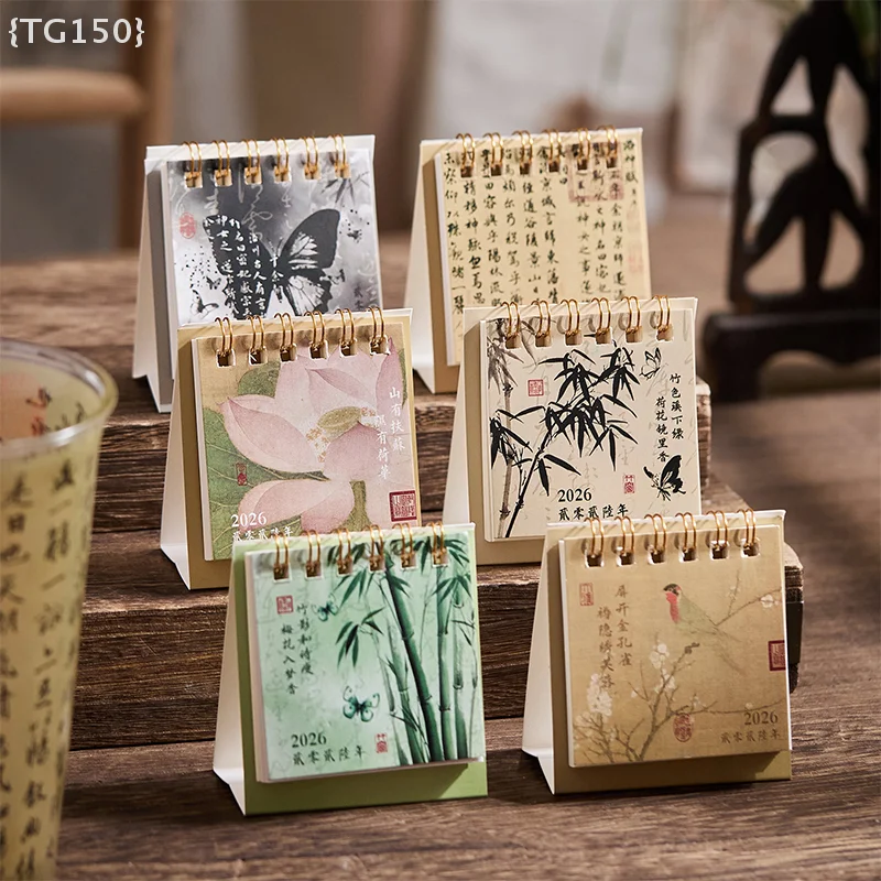 

【F2-TG150】2026 Мини-календарь, простой настольный календарь, креативный календарь-планировщик на спирали, украшение для рабочего стола, офисные принадлежности