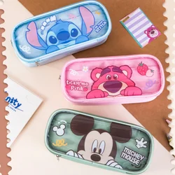 New Disney Stitch Pen Bag doppia scatola di cancelleria trasparente Cartoon astuccio per matite di grande capacità sacchetto di immagazzinaggio borsa da scuola per studenti