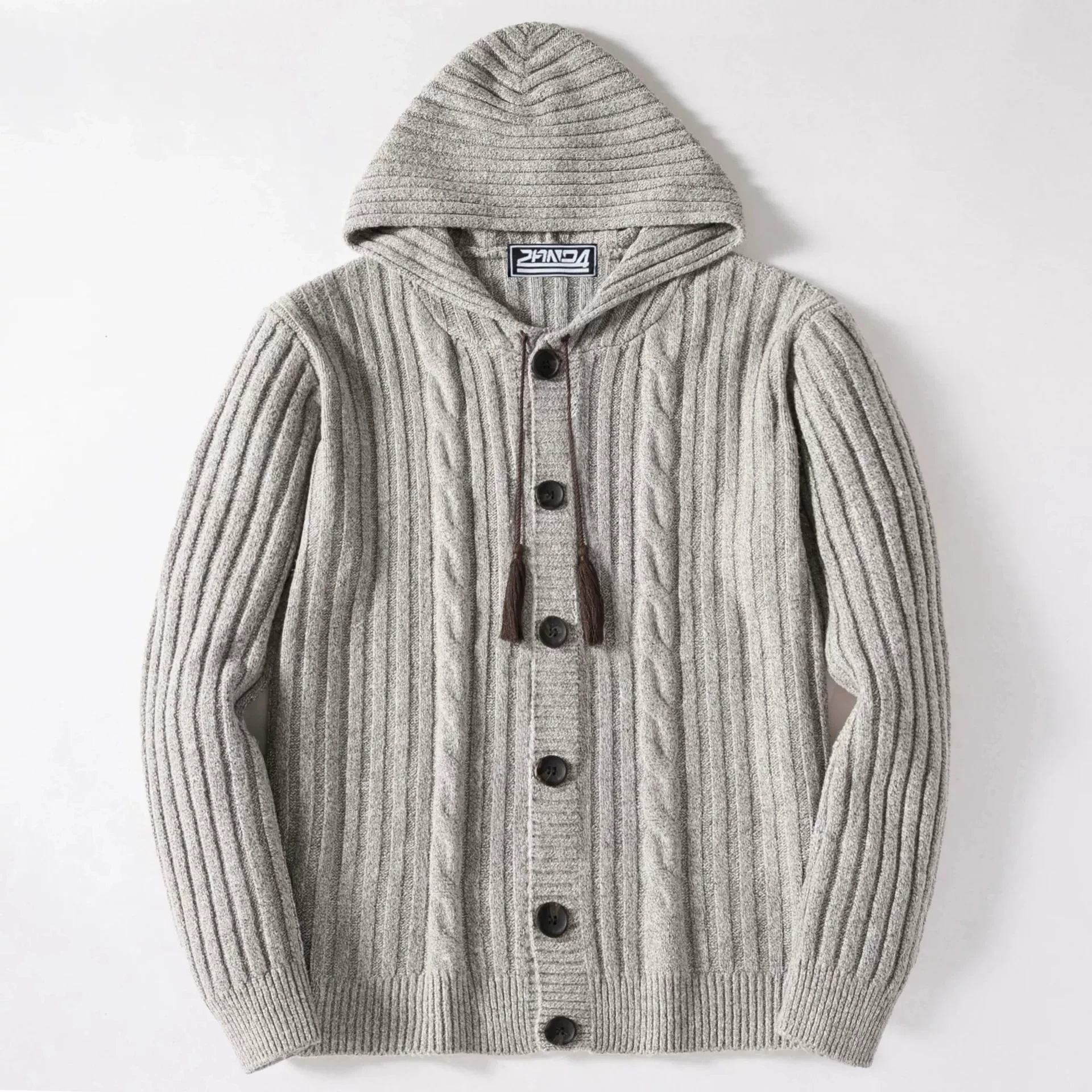 

Men's autumn and winter men's knitted sweater with a groove strip, long sleeved elegant and fashionable hooded cardigan jacket