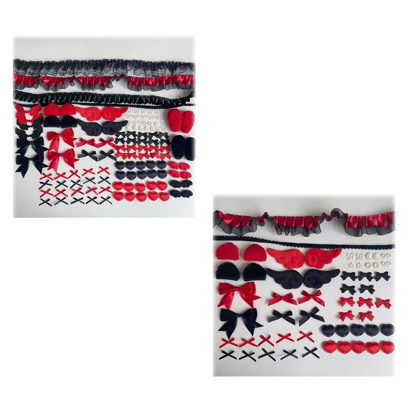 Black Red Lace DIY Material Bag Set for Lolita Dress Girls Clothing Handmade Decor Badge Card Holder Pain Bag Decoration Kit