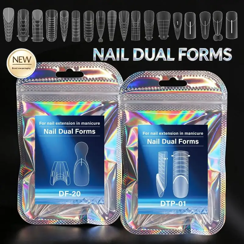 Nail Extension Dual Forms Inner Arc Design 48-60Pcs Laser Bag Packaging Reusable Nail Art Molds for Salon Home Use