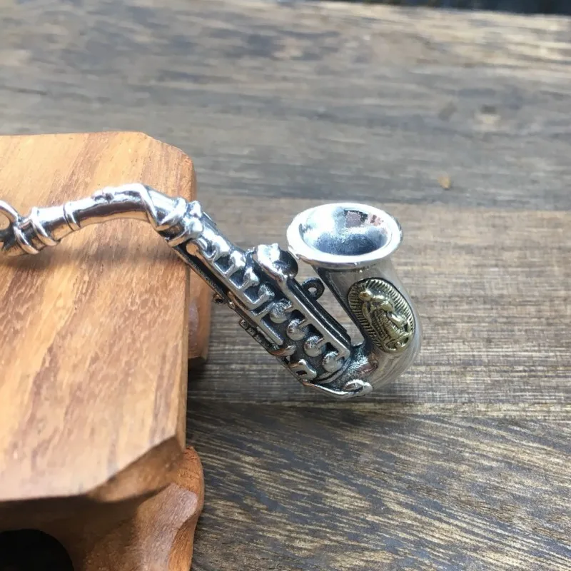 BOCAI New Real Pure S925 Silver New Man and Woman Pendant Creative Saxophone Rock Fashion Chain Pendant