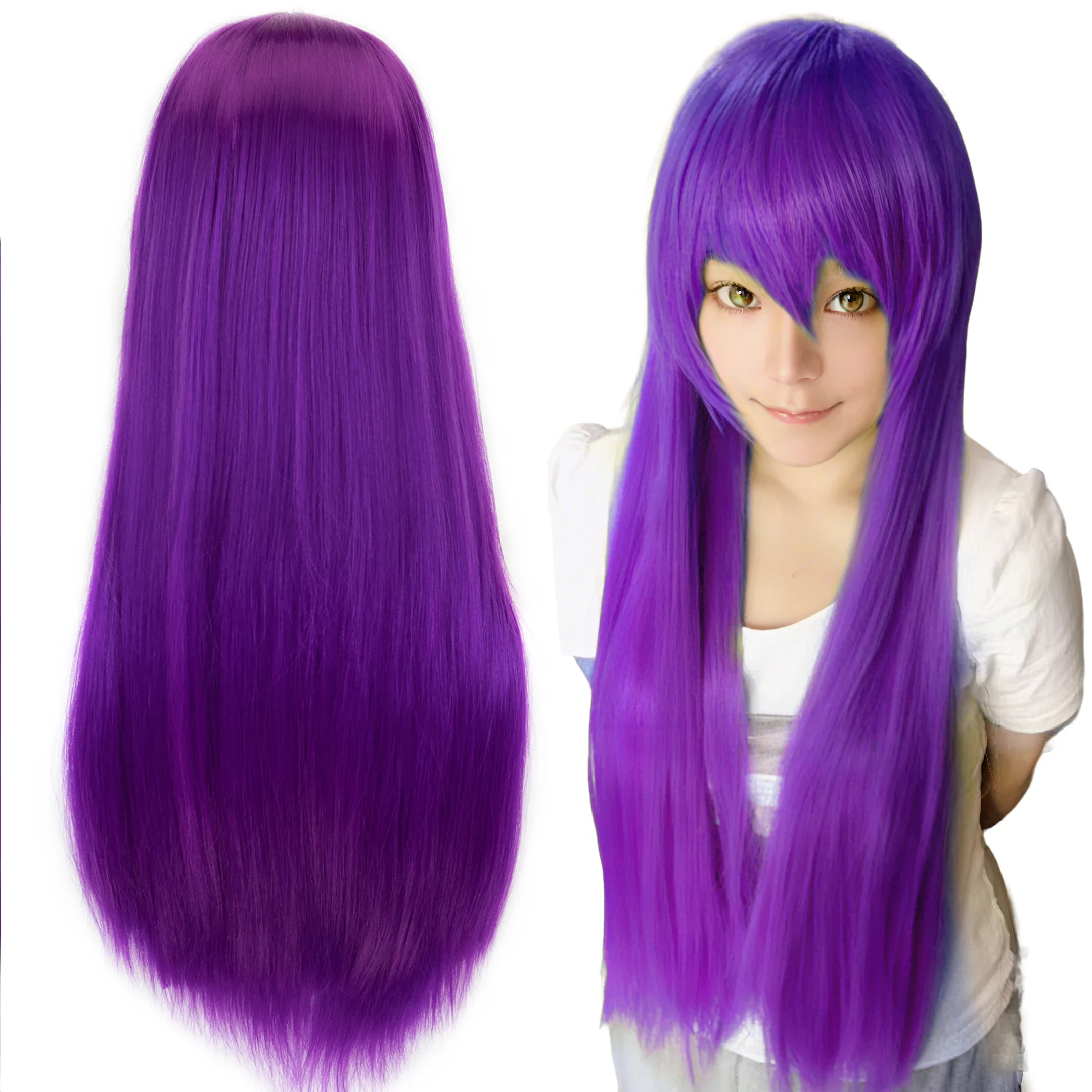 Synthetic Purple Sakura Matou Wigs Parr Straight Violet Wig Hitagi Senjougahara Long Cosplay Hair Yatogami Tohka Costume Wig