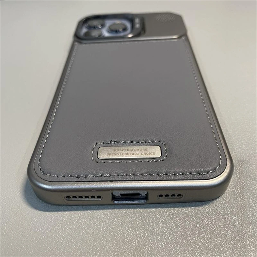 Metal Lens Holder Frameless Leather Magnetic Case For iPhone 17 Air 16 pro max 15 14 Plus 13 12 MagSafe Wireless Charging Cover