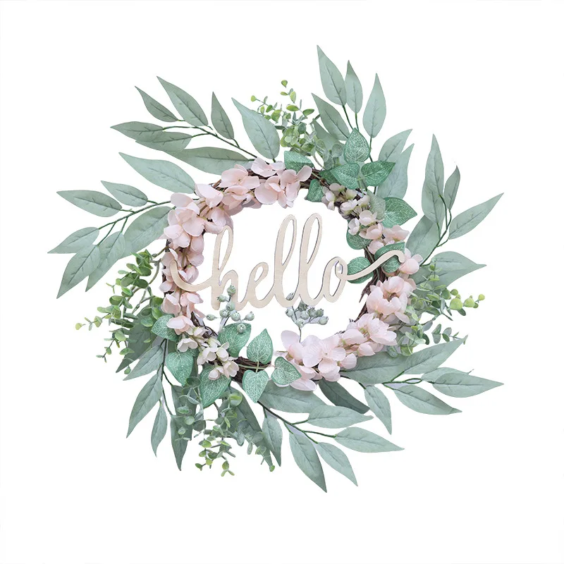 

Cross-border willow leaf wreath door hanging Four Seasons front door hanging Welcome rattan eucalyptus wreath Pink wedding wre
