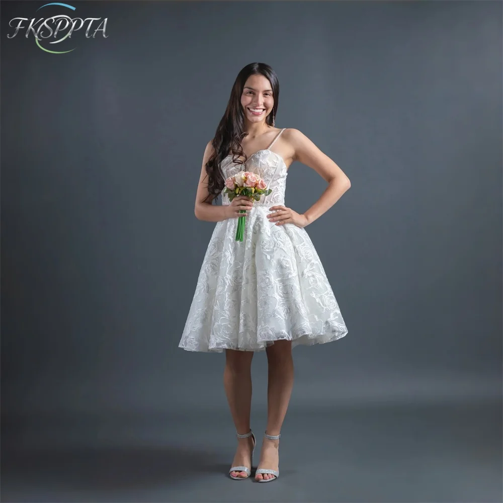 Unique 2026 Short Lace Wedding Dress A Line Knee Length Spaghetti Straps Sexy Bridal Gowns Custom Made Vestido De Mariee