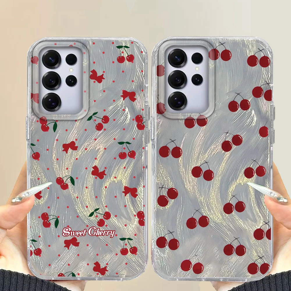 Niedliche Kleine Kirschmuster-Handyhülle für Mädchen, Luxuriöser Druck für Samsung Galaxy S25 Ultra S24 S22 S23 S21 S26 Plus S20 FE