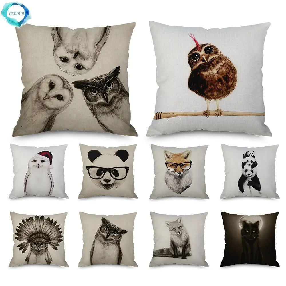 

New Design 45x45cm New Linen Pillowcase Owl Cushion Pillow Covers Linen Throw Pillows Cases Sofa Home Decor Pillowcase