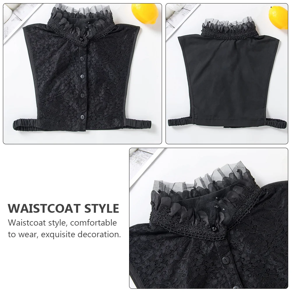 

1pc Women'S Ruffled Chiffon Stand Collar Fake Detachable Clothing Accessory Lightweight Waistcoat Style Half Shirt Blouse