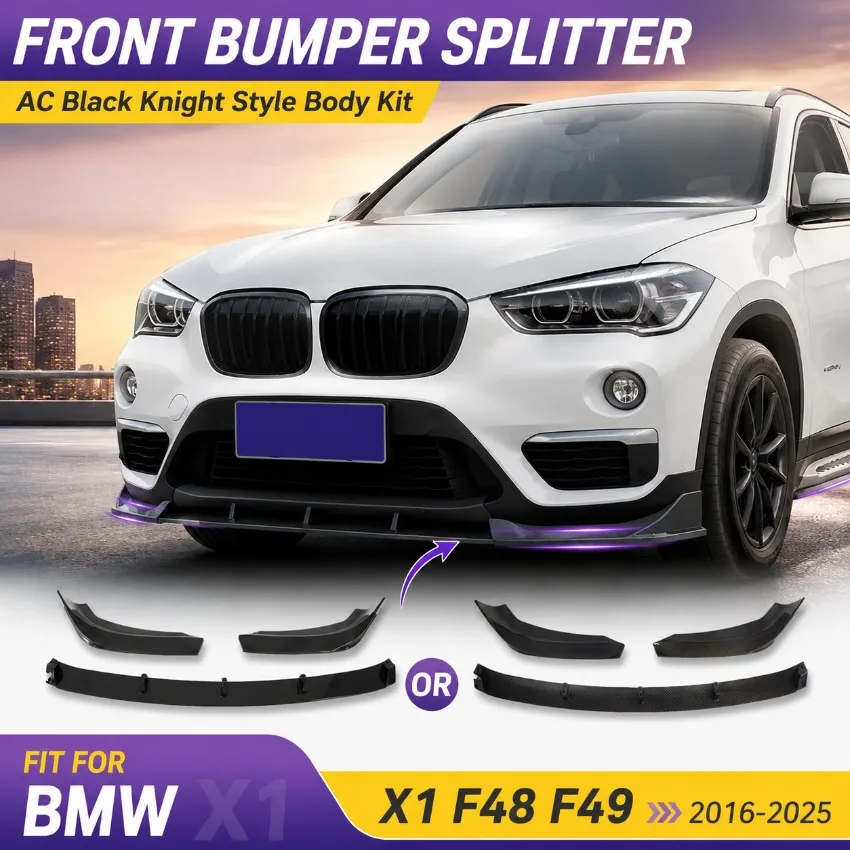 Front Bumper Splitter Spoiler Lip Diffuser Canards for BMW X1 F48 F49 2016-2025 AC Black Knight Style Body Kit Refit Accessories