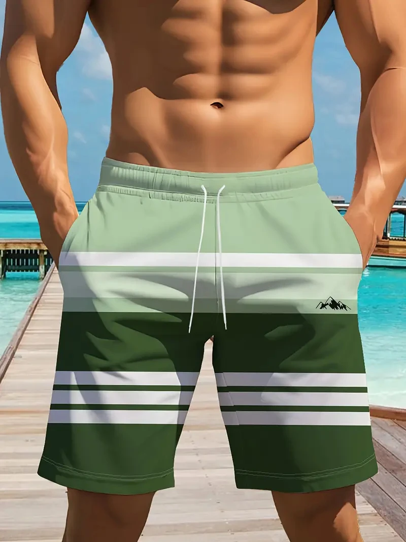 

Простые модные пляжные шорты в полоску для мужчин, летняя повседневная одежда, короткие брюки с 3D принтом, свободные дышащие плавки