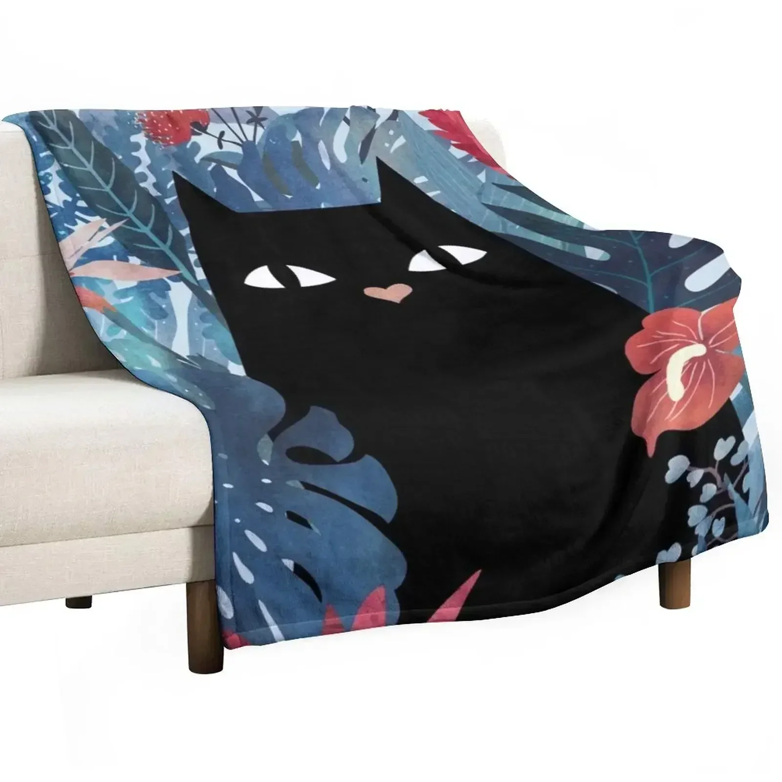 Popoki (Blue Version) Throw Blanket Plush Fuzzy Cozy Blanket for Couch Sofa