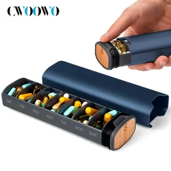 1Pcs 7 Day Weekly Pill Organizer - Premium Stylish Aluminum and Wood Large Capacity Pill Box for Supplements, Pills, Vitamins