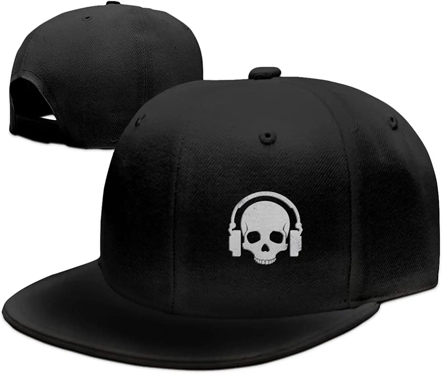 Skull Earphone Black Snapback Hat for Men Boys Baseball Cap Adjustable Flat Bill Hats Dad Trucker Caps Funny Gift