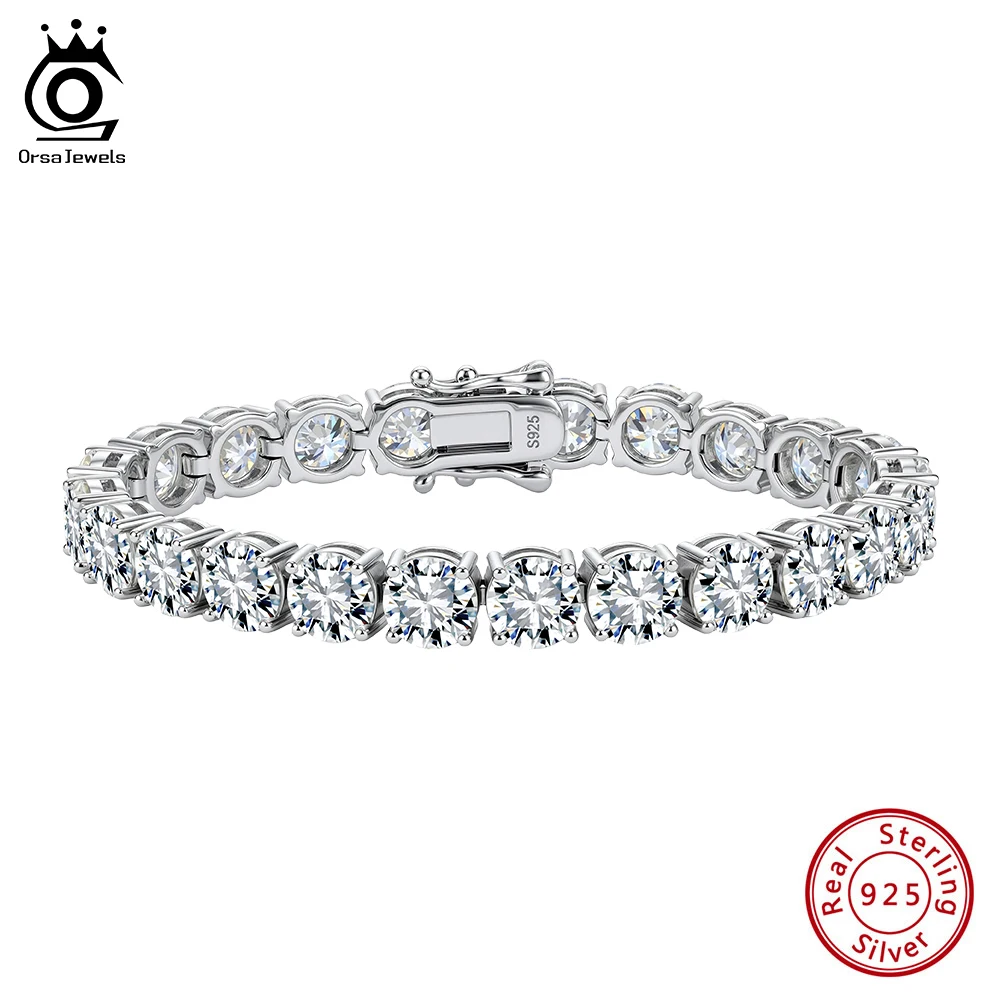 ORSA JEWELS Genuine D Color VVS Moissanite Diamond Tennis Bracelet S925 Silver Elegant Hand Chain Jewelry for Women MOB01