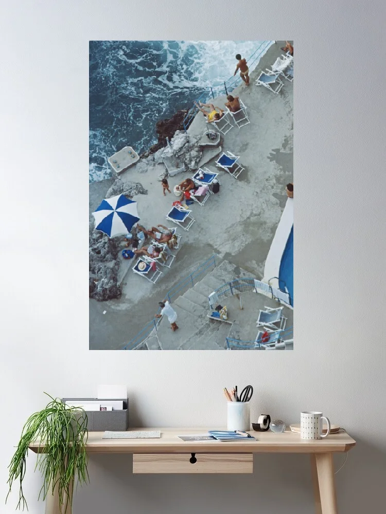 Slim Aarons, Pool On Amalfi Coast, Print Art Canvas Poster, For Living Room Decor, Home Wall Picture