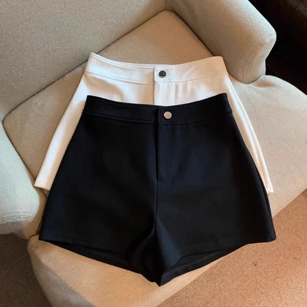 Elastic Waist Shorts Slim A-line Shorts Black Solid Pattern Versatile Look All Seasons Wear Brand New Condition