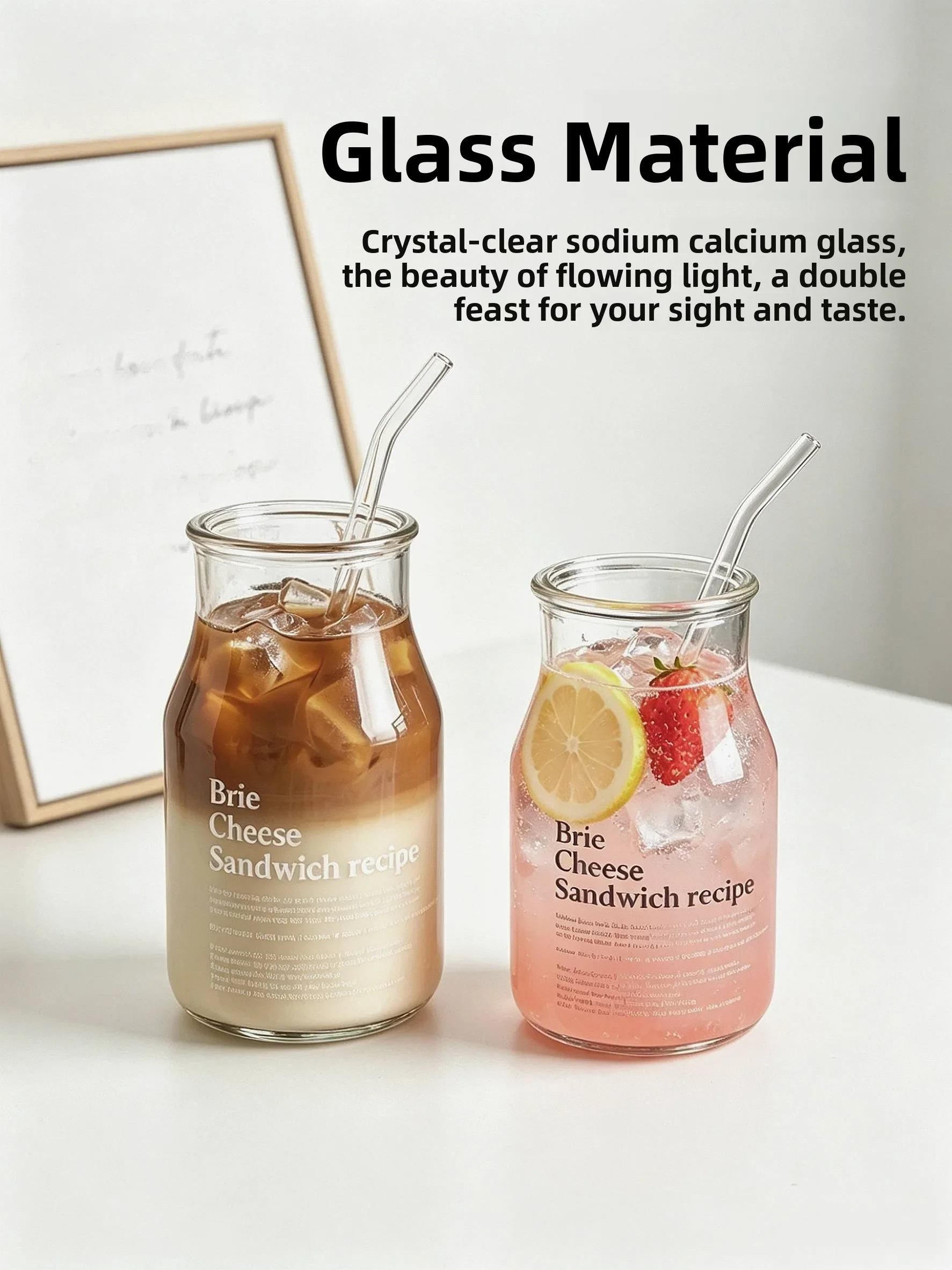 High Aesthetic Value Large Capacity Glass Cup with Straw for Home Use Coffee Pearltree Cold Brew Simple Design Water Cup