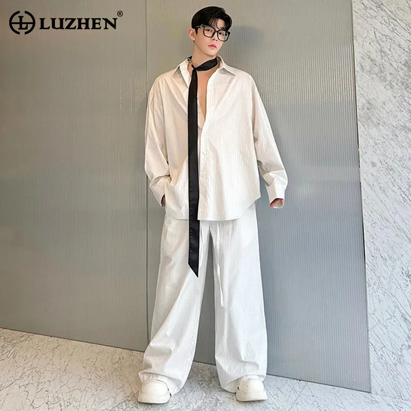 

Мужской костюм LUZHEN: модная корейская одежда, новые длинные рубашки для торжественных мероприятий, повседневные прямые брюки, комплект из двух предметов JY5983