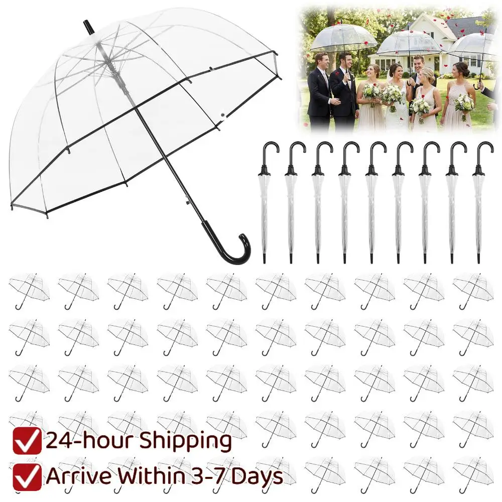 

Набор из 60 прозрачных зонтов-зонтиков с большим куполом, классической ручкой-крючком, 8 спицами, прозрачным купольным покрытием, оптом, ветрозащитные