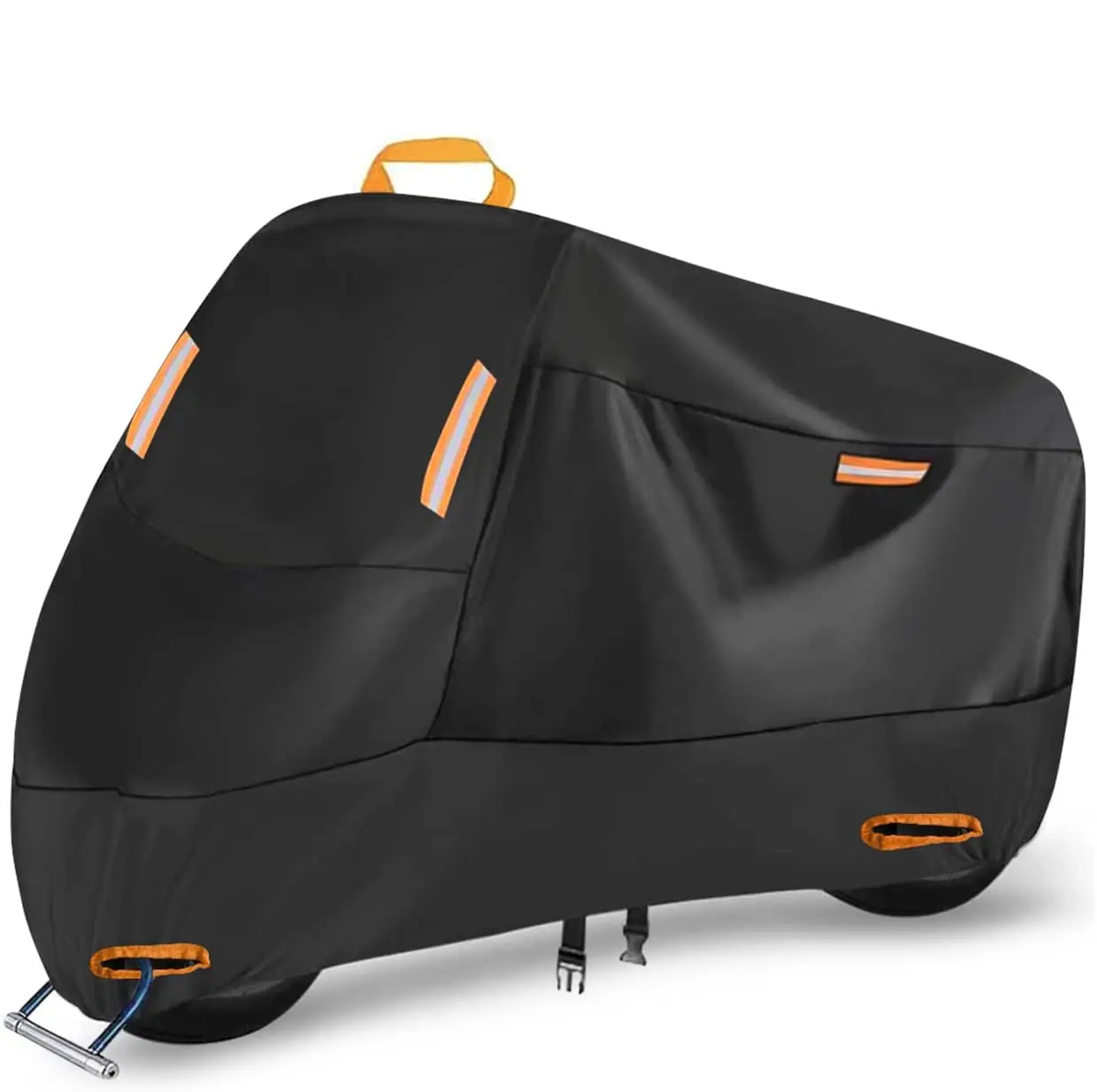

300D Motorcycle Cover, Heavy Duty Durable Waterproof Outdoor Cover with Reflective Strips and 2 Lock-Holes Accesorios For Motos