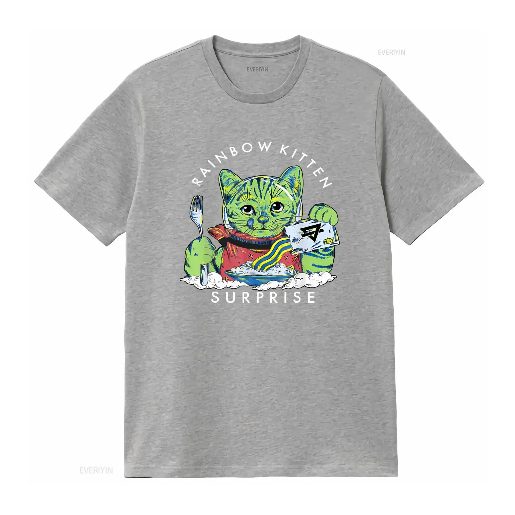 القطط قوس قزح هريرة مفاجأة لطيف أكل الحيوانات الرجعية خمر تي شيرت SweaT 48273 خمر غسلها امتدت مريحة #4