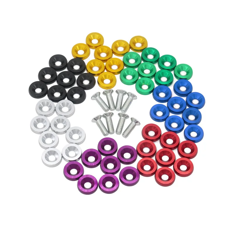 40pcs M6 Aluminum Car Modified Hex Fasteners Fender Washer Bolts JDM Bumper Engine Concave Screws Universal