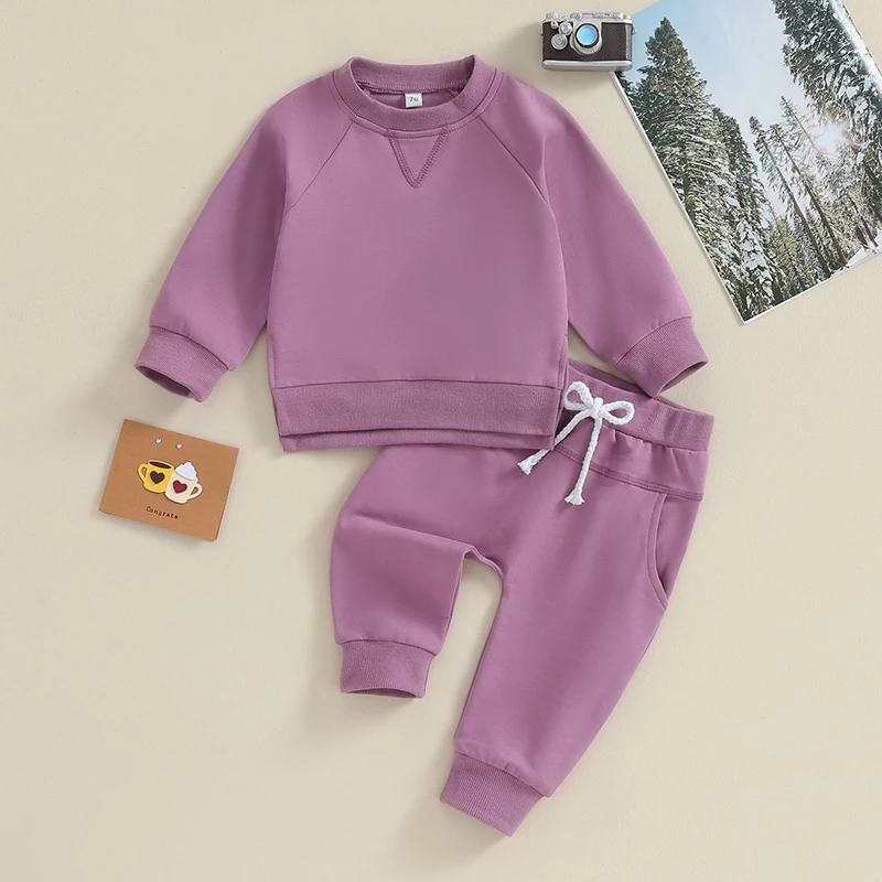 

Infant Baby Unisex Winter Outfits Cozy Knit Sweater Tops Elastic Waist Pants Sets Warm Fleece Lined Clothing Sets