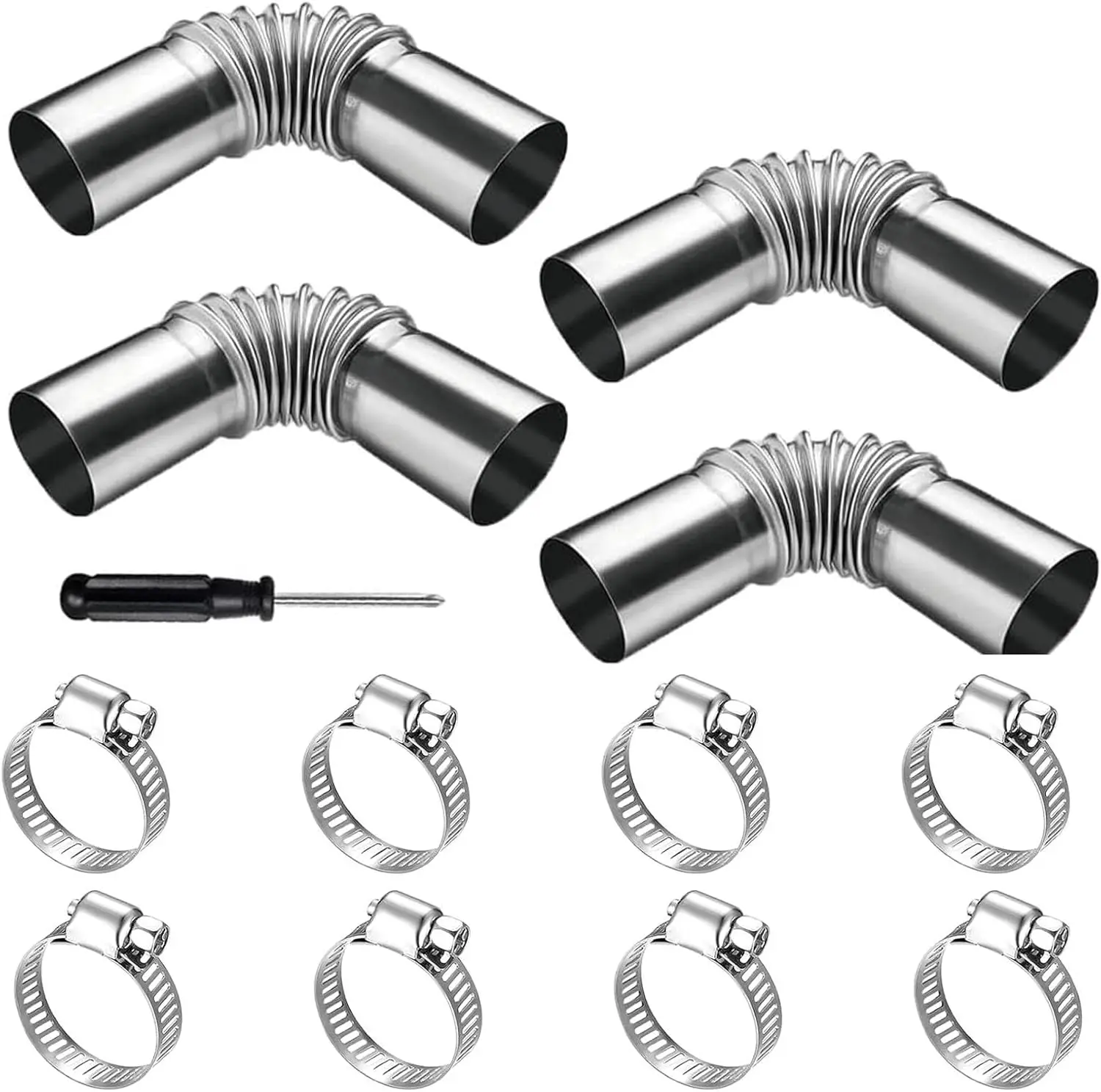 

Выхлопной шланг из нержавеющей стали 13 см с угловым соединителем и регулируемыми зажимами для выхлопных систем автомобильных и мотоциклетных отопителей