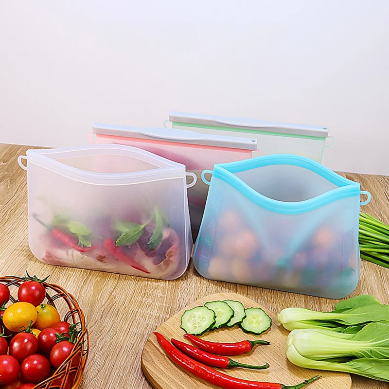 Reusable Silicone Food Storage Bag Fresh-keeping Sealed Food Bag Ziplock Bags Fridge Storage Food Cover Leakproof Plastic Bags