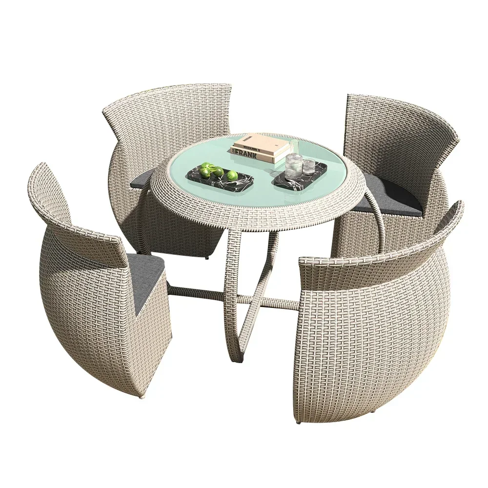 Outdoor balcony table and chair cube rattan dining table modular terrace