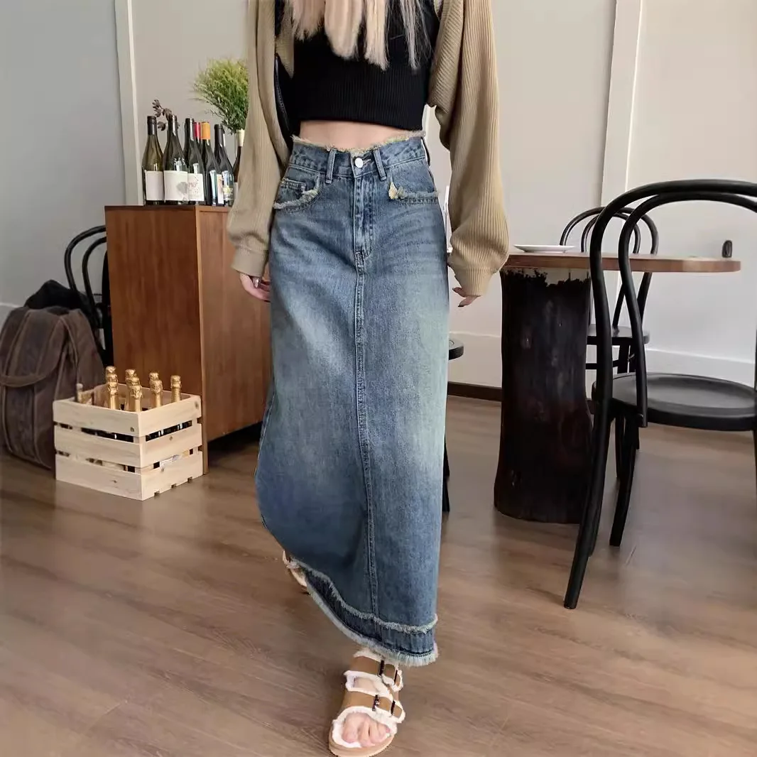 

TIYIHAILEY Free Shipping 2024 New Fashion Long Maxi A-line Skirt Women Spring Autumn Denim Jeans Vintage Denim S-2XL