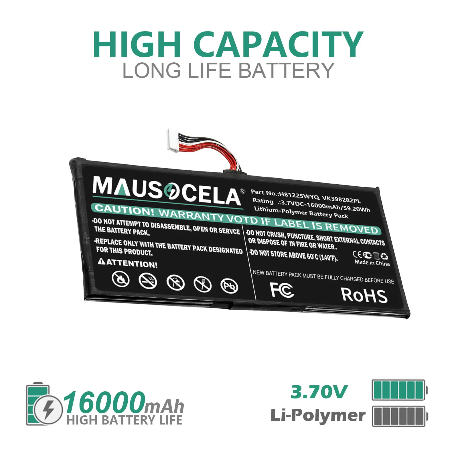 Diagnostic Scanner Battery For Autel:H81225WYQ,VK398282PL,MaxiSys Elite,--15000mAh / 55.50Wh--Li-Polymer--3.70V