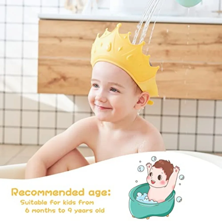 Baby Shower Cap Shield, Shower Cap for,Visor Hat for Eye and Ear Protection for 0-9 Years Old,Cute Crown Shape Makes the Baby B