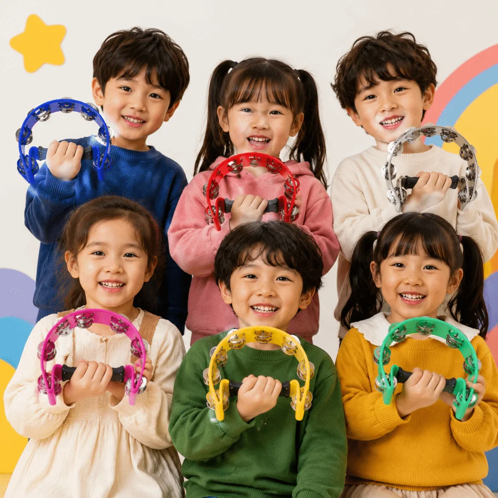 Bright Sound Handheld Jingle Bells Portable Professional Orff Tambourine Durable Educational Hand Ring Tambourine