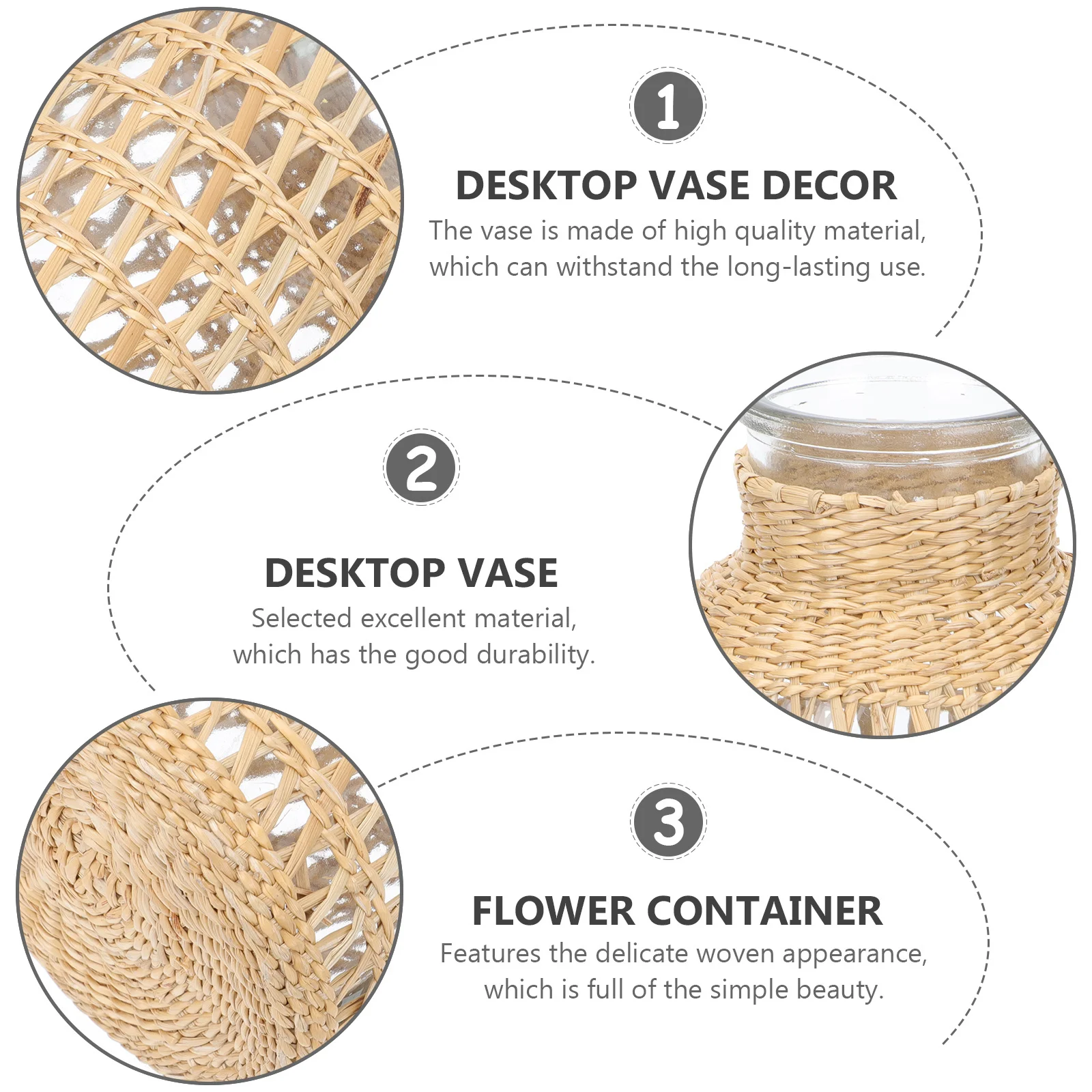 

1Pcs Rattan Woven Glass Flower Holder Desktop Decoration Home Flower Container Creative Craft Plant Holder Birthday Wedding Gift
