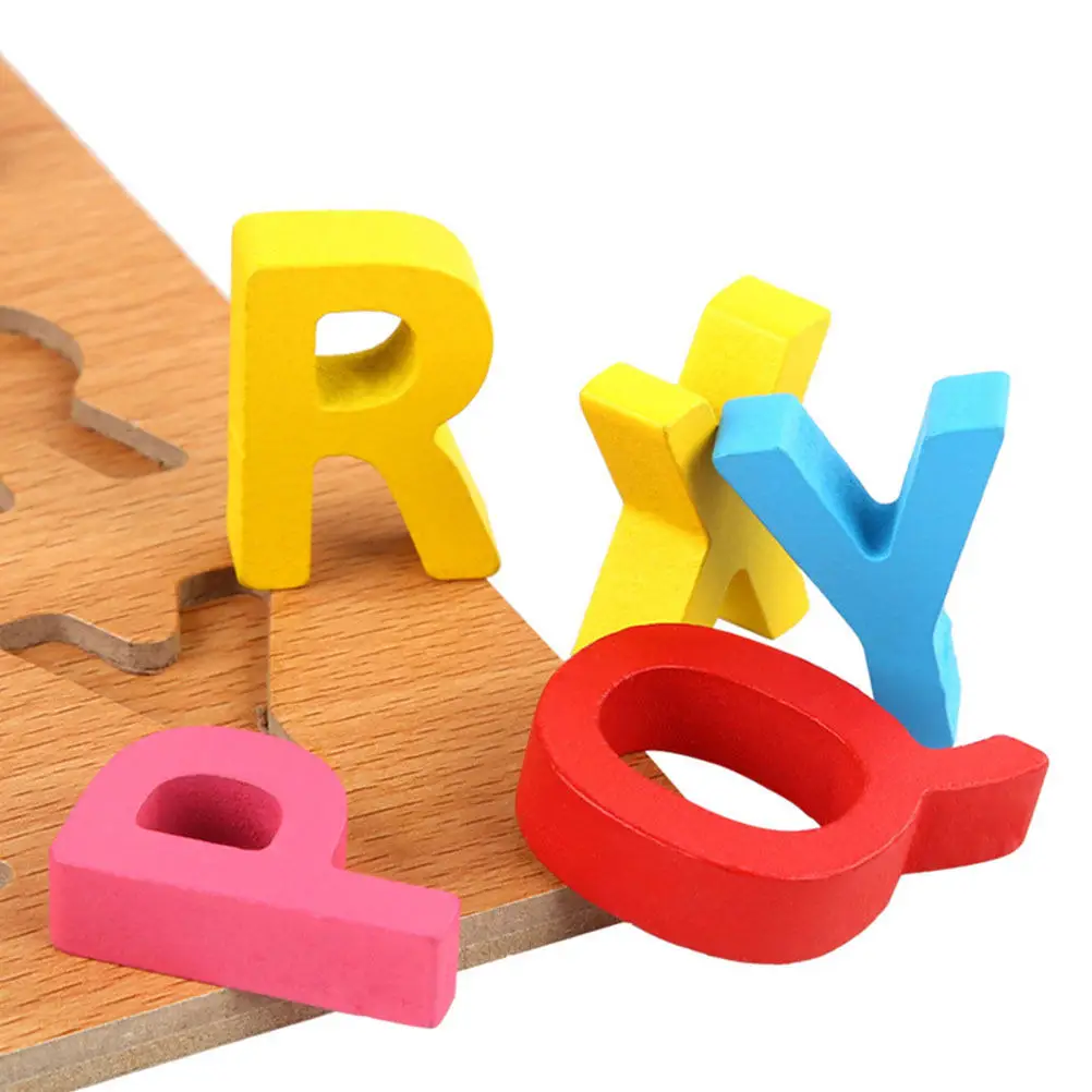

Creative Wooden Alphabet Blocks Educational Puzzle Plaything for Kids Boys Girls Funny Letter Recognition Early Learning