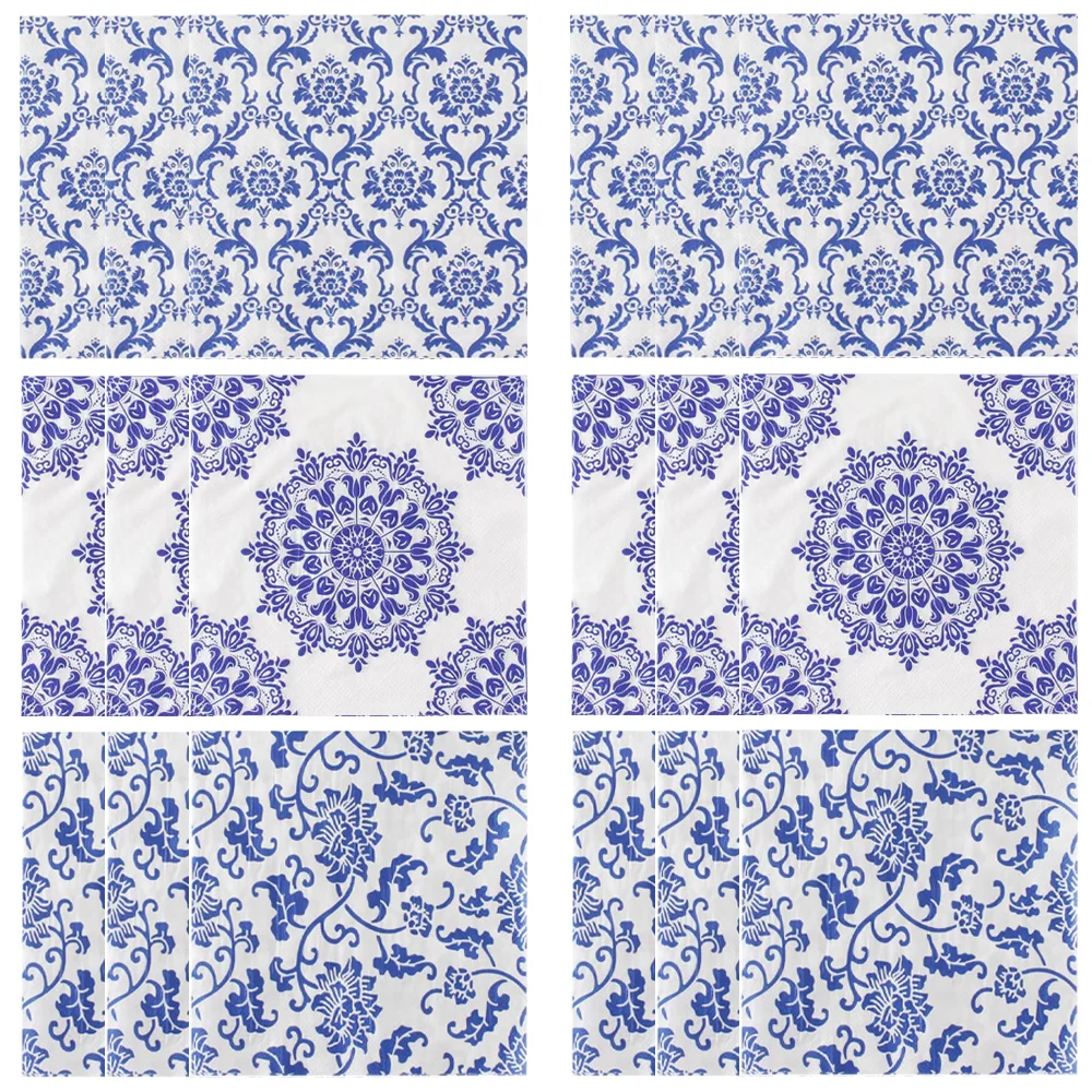 Servilletas de porcelana azul y blanca, decoraciones de cumpleaños, vajilla desechable para fiesta, servilletas de papel, vasos, platos, manteles, paja