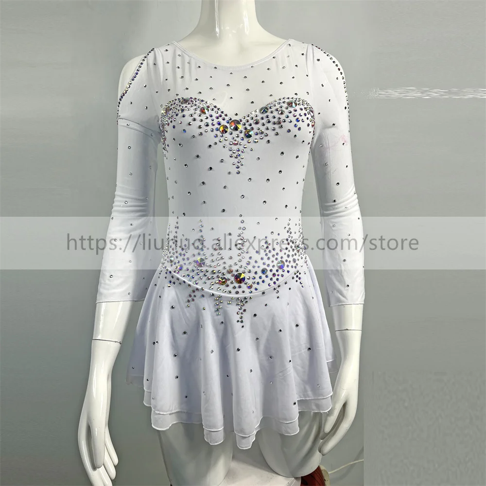 LIUHUO femmes Aldult fille personnaliser Costume Performance compétition justaucorps patinage artistique sur glace robe rouleau blanc Ballet moderne