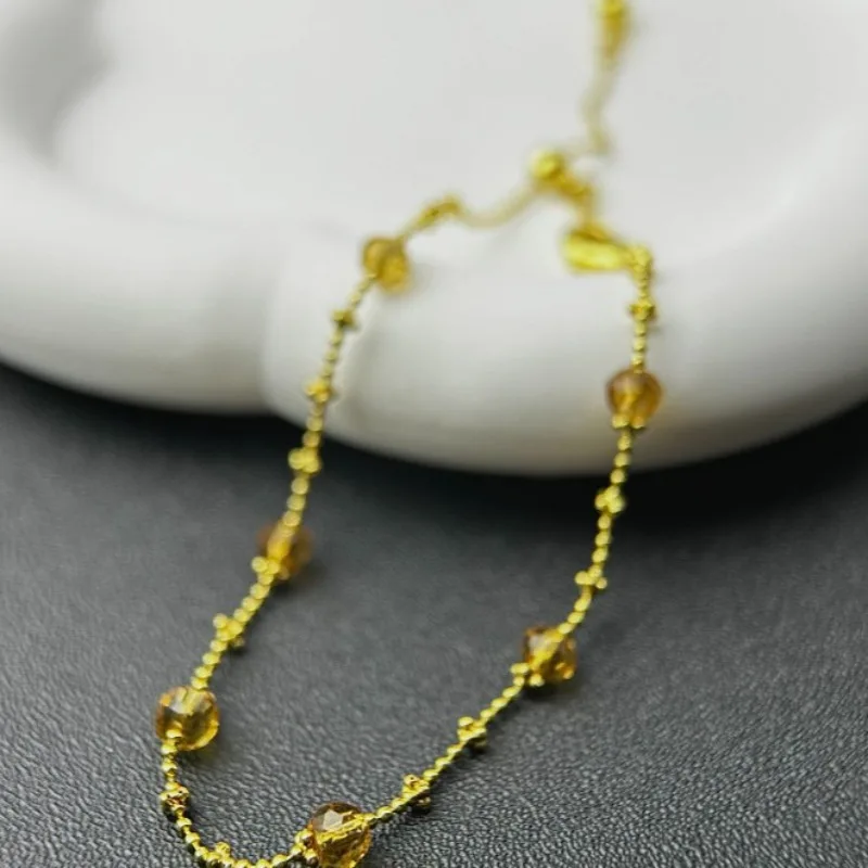 Creative round bead fine chain white crystal stacked sweater chains light luxury high-end collar bracelet jewelry gift